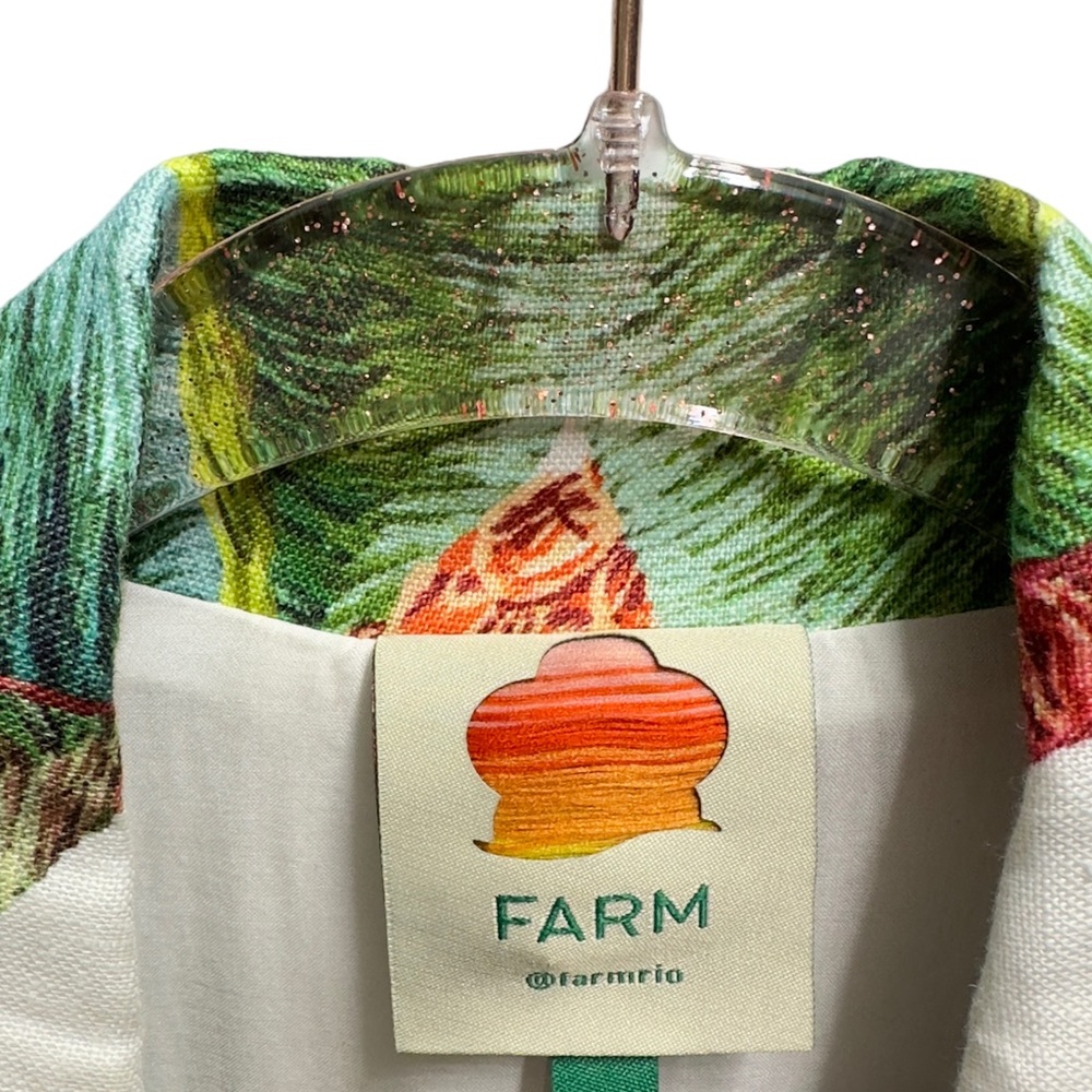 Pure Linen RARE New Farm Rio Pineapple Palm Leafs Tree Blazer Jacket - Picture 8 of 10